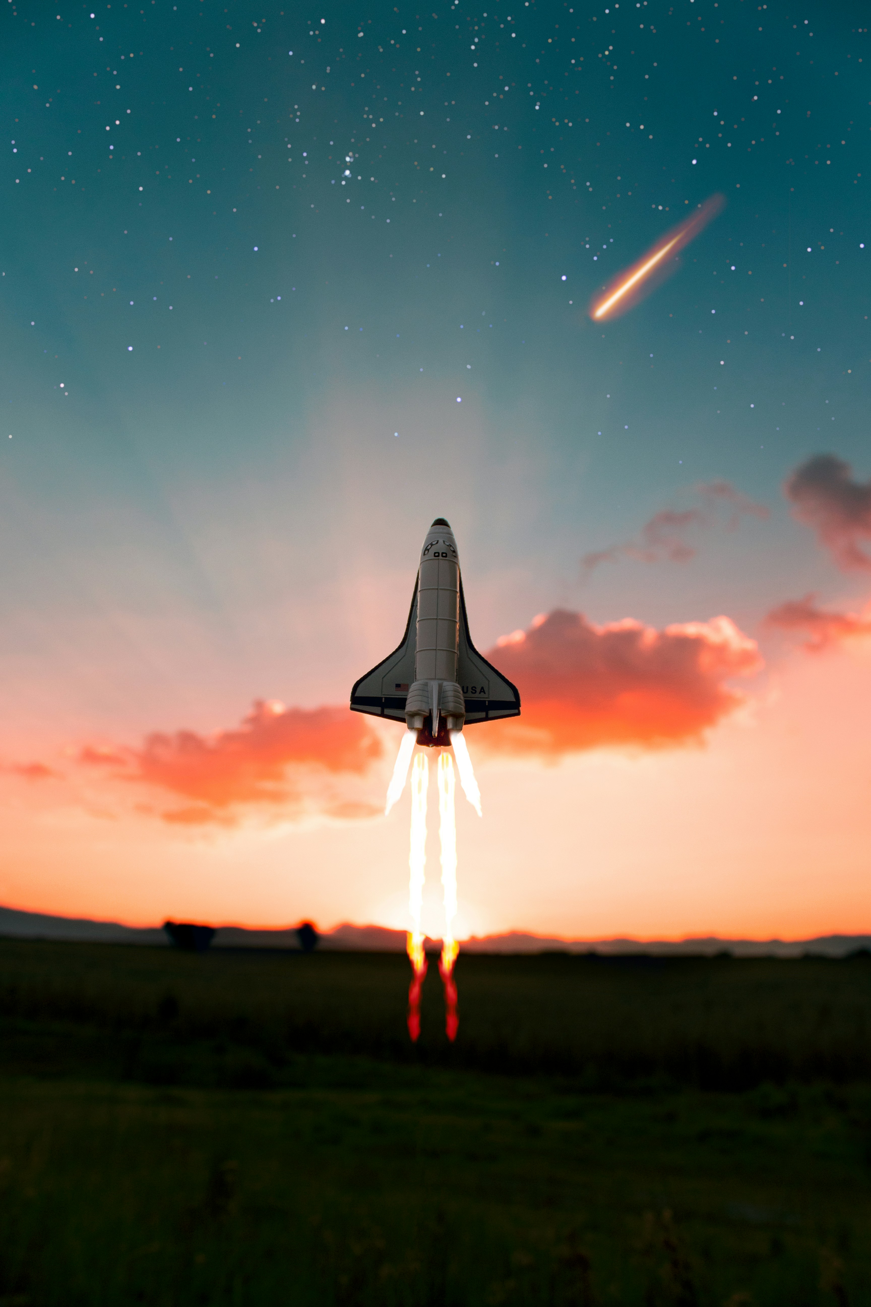 Rocket spaceship launching into space